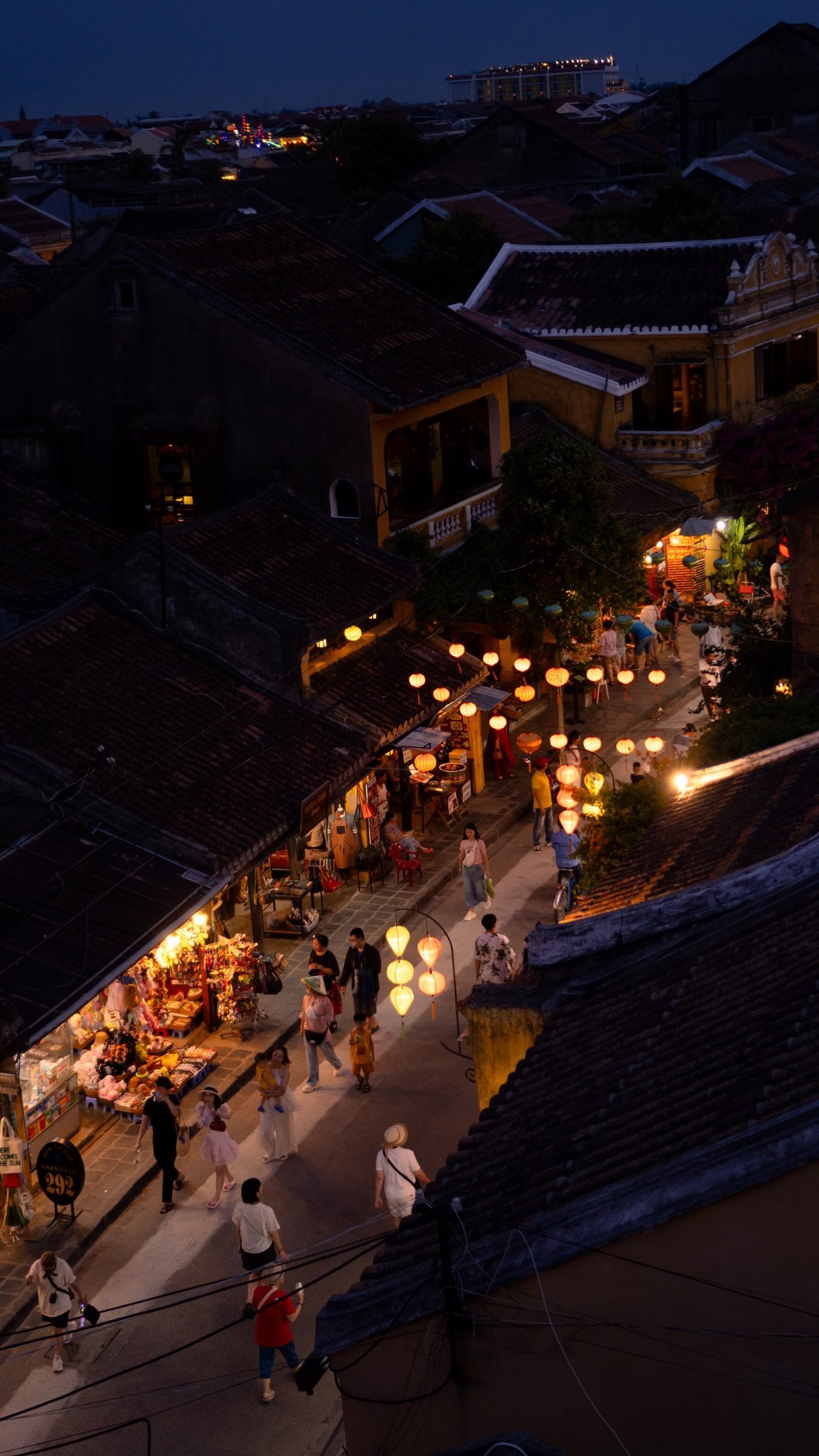 A lantern-lit street in Hoi An at night